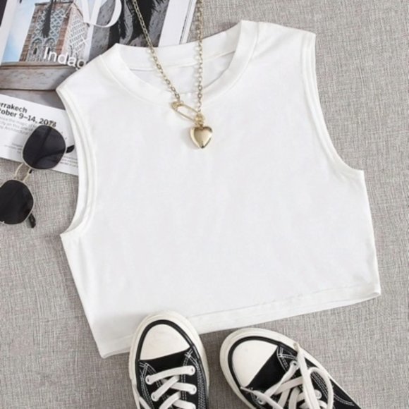 Tops - Solid Crew Neck Tank Top